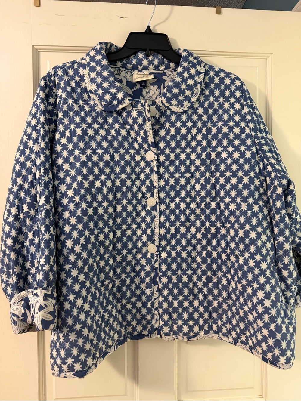 Universal Thread Blue and White Star-Print quilted Jacket 3X
